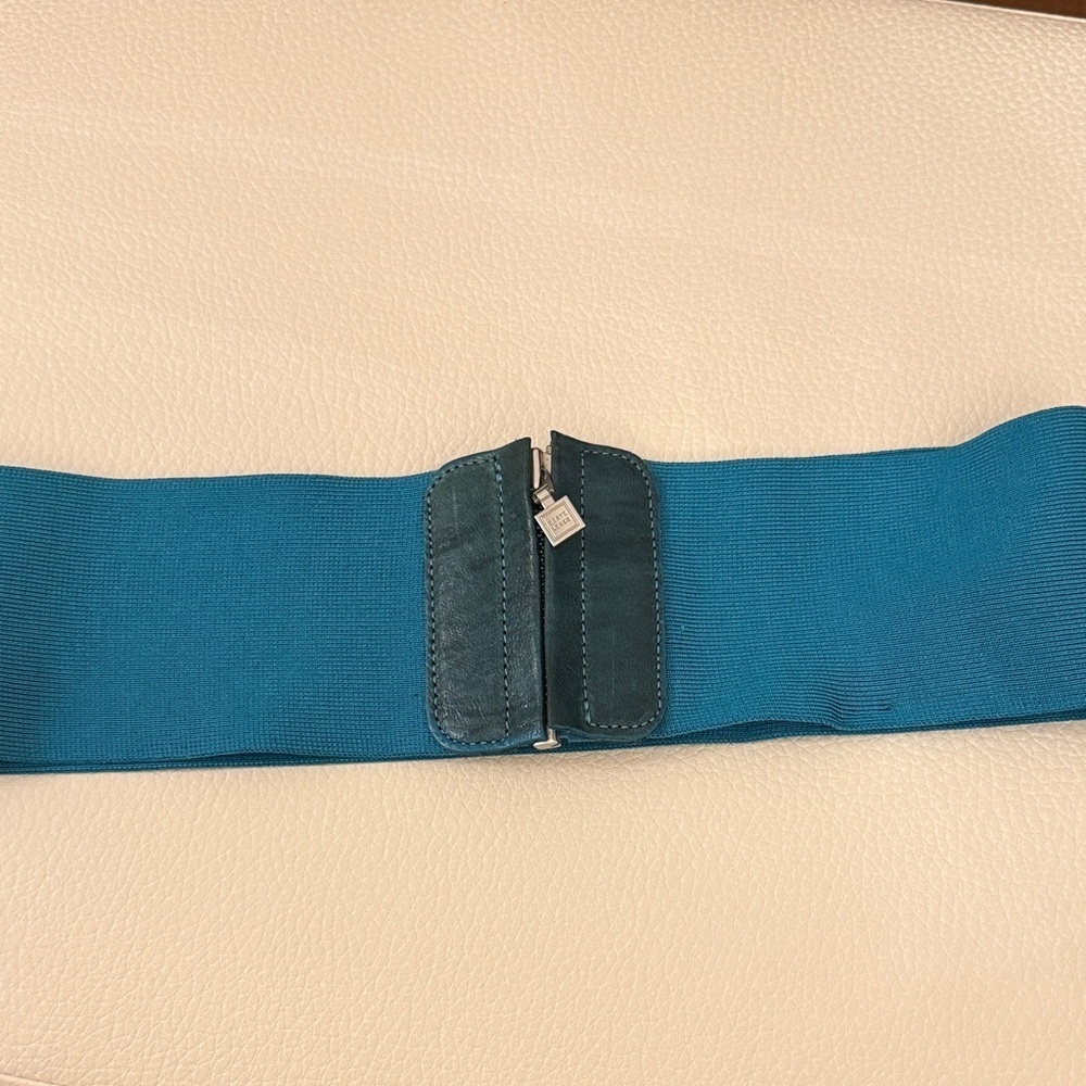 Authentic Herve Leger Teal Leather Zipper Accent Belt